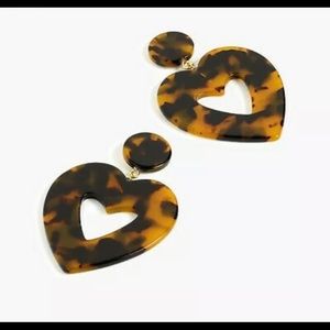NWT J. Crew Brown Tortoise Heart Earrings Dust Bag